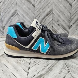 New Balance 574 Classics Mens 10 Navy Teal Gold Sneakers Suede
